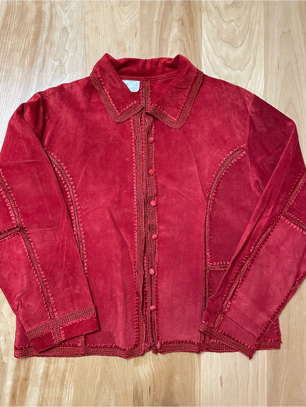 Lisa International Vintage Red Suede Crochet Jacket Size Large